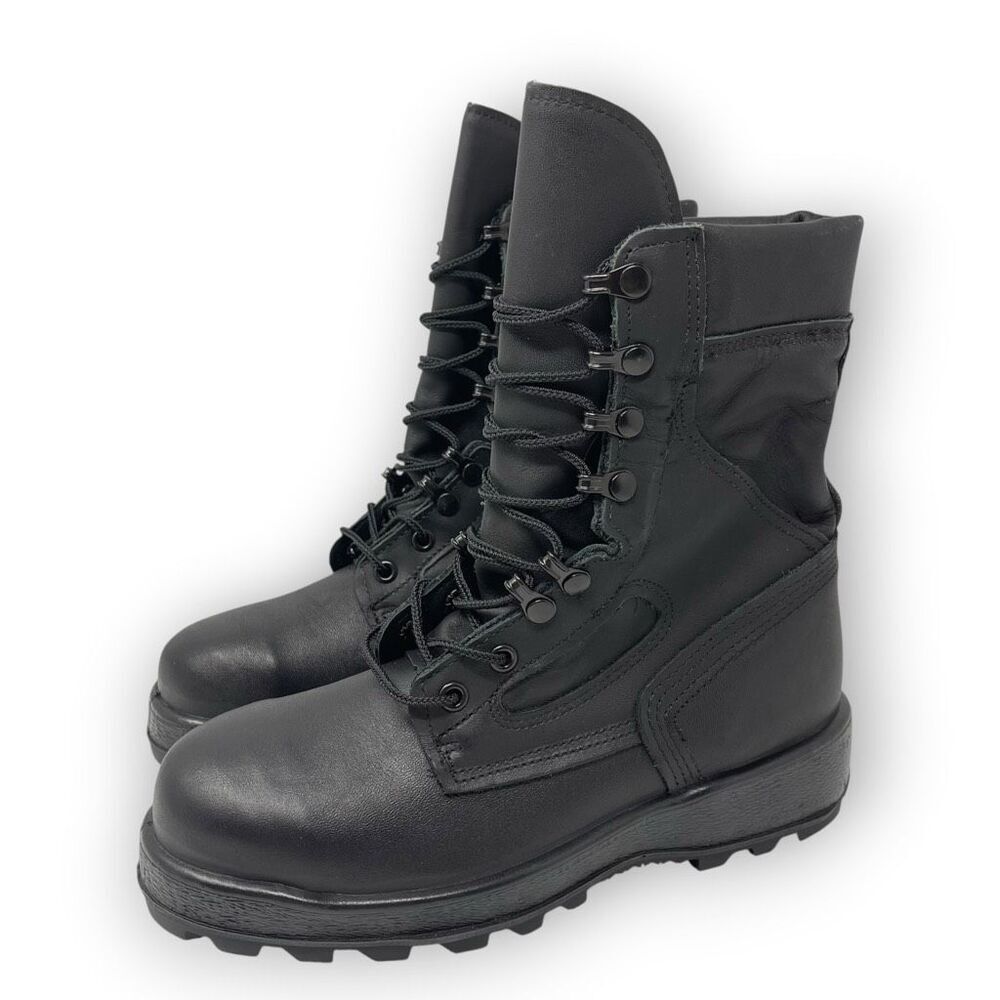 McRae Navy Steel Toe Combat Boots Mens Size 8RF Black Leather ASTM Shoes 9052